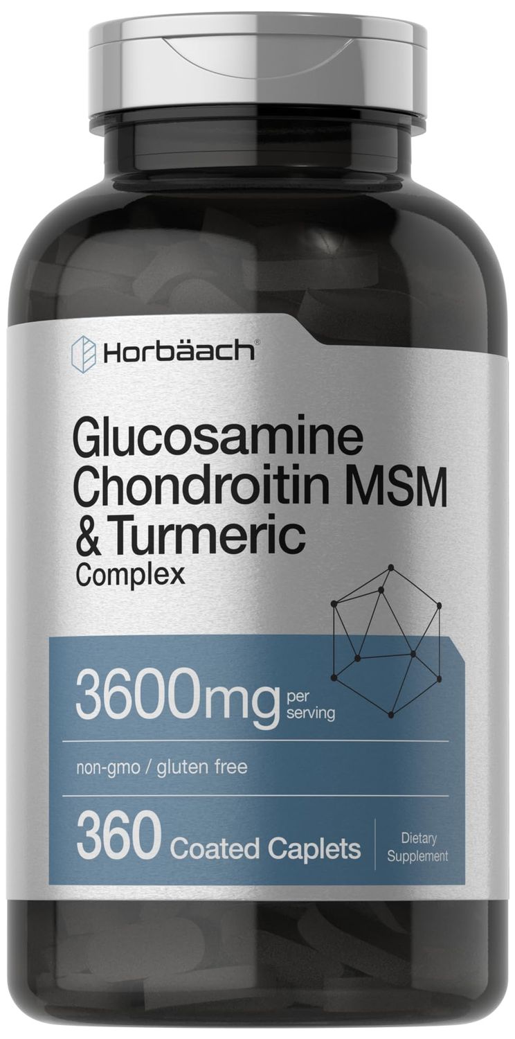 Horbach Glucosamine Chondroitin MSM | 3600 mg | 360 Caplets | Advanced Formula with Turmeric | Non-GMO, Gluten Free