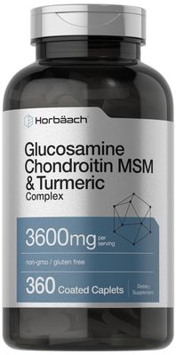 Horbach Glucosamine Chondroitin MSM | 3600 mg | 360 Caplets | Advanced Formula with Turmeric | Non-GMO, Gluten Free