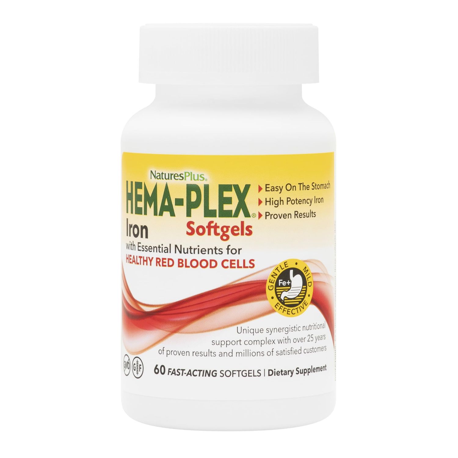 NaturesPlus Hema-Plex Iron - 60 Fast-Acting Softgels - 85 mg Iron + Vitamin C &amp; Bioflavonoids for Healthy Red Blood Cells - Vegan, Gluten Free - 20 Servings