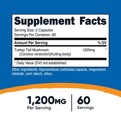 Nutricost Turkey Tail Mushroom Capsules 1200mg, 60 Servings (120 Capsules) - Gluten Free, Non-GMO, and Vegetarian Friendly
