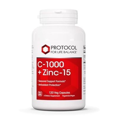 Protocol C-1000 + Zinc-15 - Vitamin C &amp; Zinc Bisglycinate - Immune Support Supplement* - Antioxidants Supplement* - with Ascorbic Acid - 120 Veg Capsules