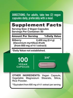 Nature's Truth Bilberry Extract Capsules | 2400mg | 100 Count | Non-GMO &amp; Gluten Free Supplement
