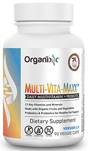 Organixx Vegan Multivitamin for Women &amp; Men, Prebiotic with Vitamin C, D3, Vitamin B Complex, Probiotics, Organic Fruits and Vegetables, Supports Digestive, Gut Health, Immune Support, 90 Gel Capsules