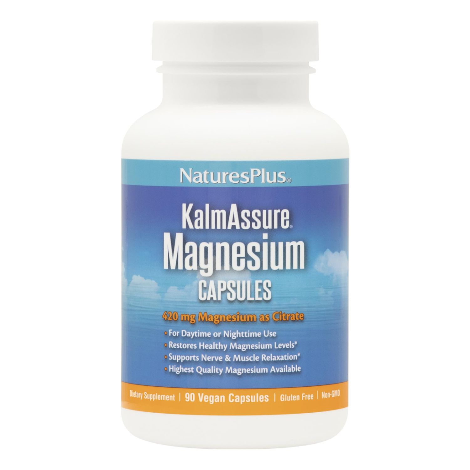 NaturesPlus Kalmassure Magnesium - 400 mg, 90 Vegan Capsules - Natural Stress Relief Supplement, Supports Nerve and Muscle Relaxation - Vegetarian, Gluten-Free - 30 Servings