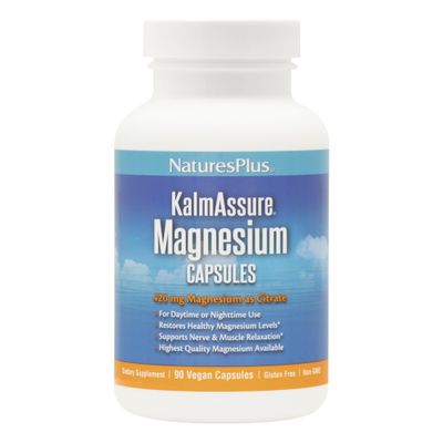NaturesPlus Kalmassure Magnesium - 400 mg, 90 Vegan Capsules - Natural Stress Relief Supplement, Supports Nerve and Muscle Relaxation - Vegetarian, Gluten-Free - 30 Servings