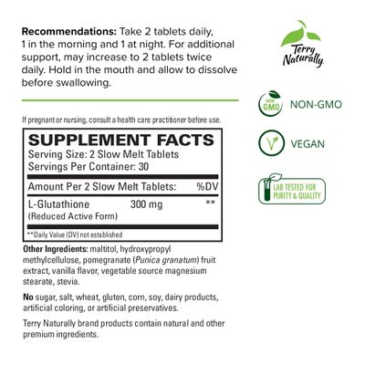 Terry Naturally Clinical Glutathione - 60 Slow Melt Tablets, Pack of 2 - Stable 300 mg L-Glutathione Supplement - Non-GMO, Vegan, Gluten Free - 60 Total Servings