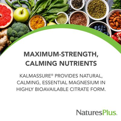 NaturesPlus Kalmassure Magnesium - 400 mg, 90 Vegan Capsules - Natural Stress Relief Supplement, Supports Nerve and Muscle Relaxation - Vegetarian, Gluten-Free - 30 Servings