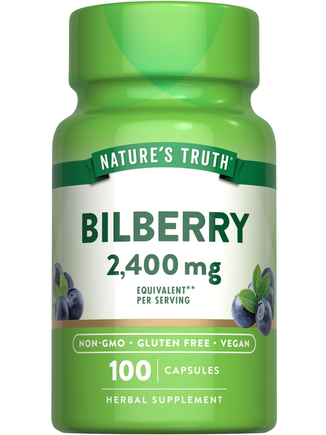 Nature&#39;s Truth Bilberry Extract Capsules | 2400mg | 100 Count | Non-GMO &amp; Gluten Free Supplement