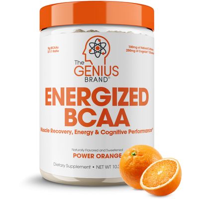 Genius BCAA Energy Powder, Orange - Nootropic Amino Acids &amp; Muscle Recovery - Natural Vegan BCAAs Workout Supplement for Women &amp; Men (Pre, Intra &amp; Post Workout) - No Artificial Sweeteners