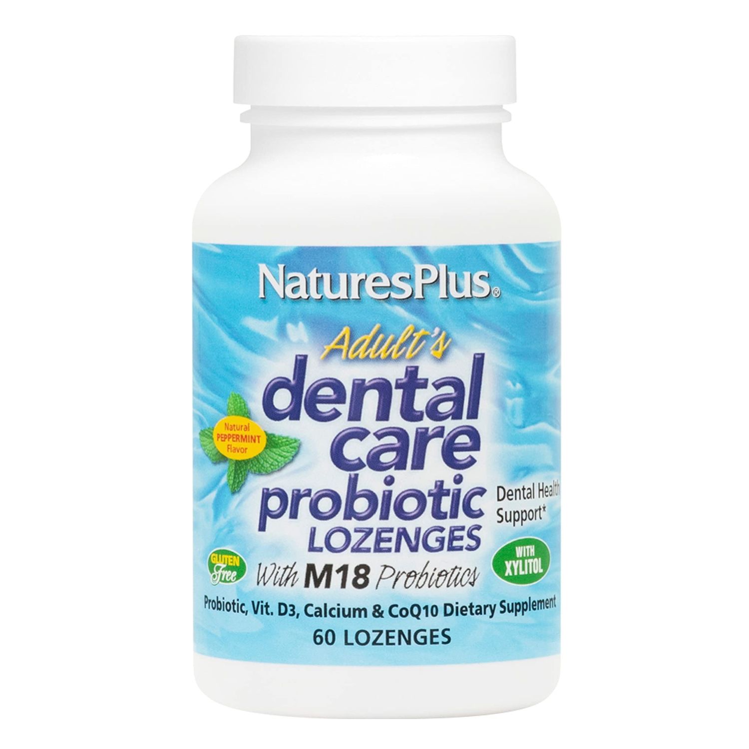 Natures Plus Adults Dental Care Probiotic - Supplement for Teeth &amp; Gum Health - Peppermint Flavor - 60 Vegetarian Lozenges (30 Servings)