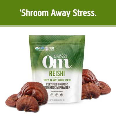 Om Mushroom Superfood Reishi Organic Mushroom Powder, 7.05 Ounce Pouch, 100 Servings, Adaptogen, Stress & Immune Support, Superfood Mushroom Supplement