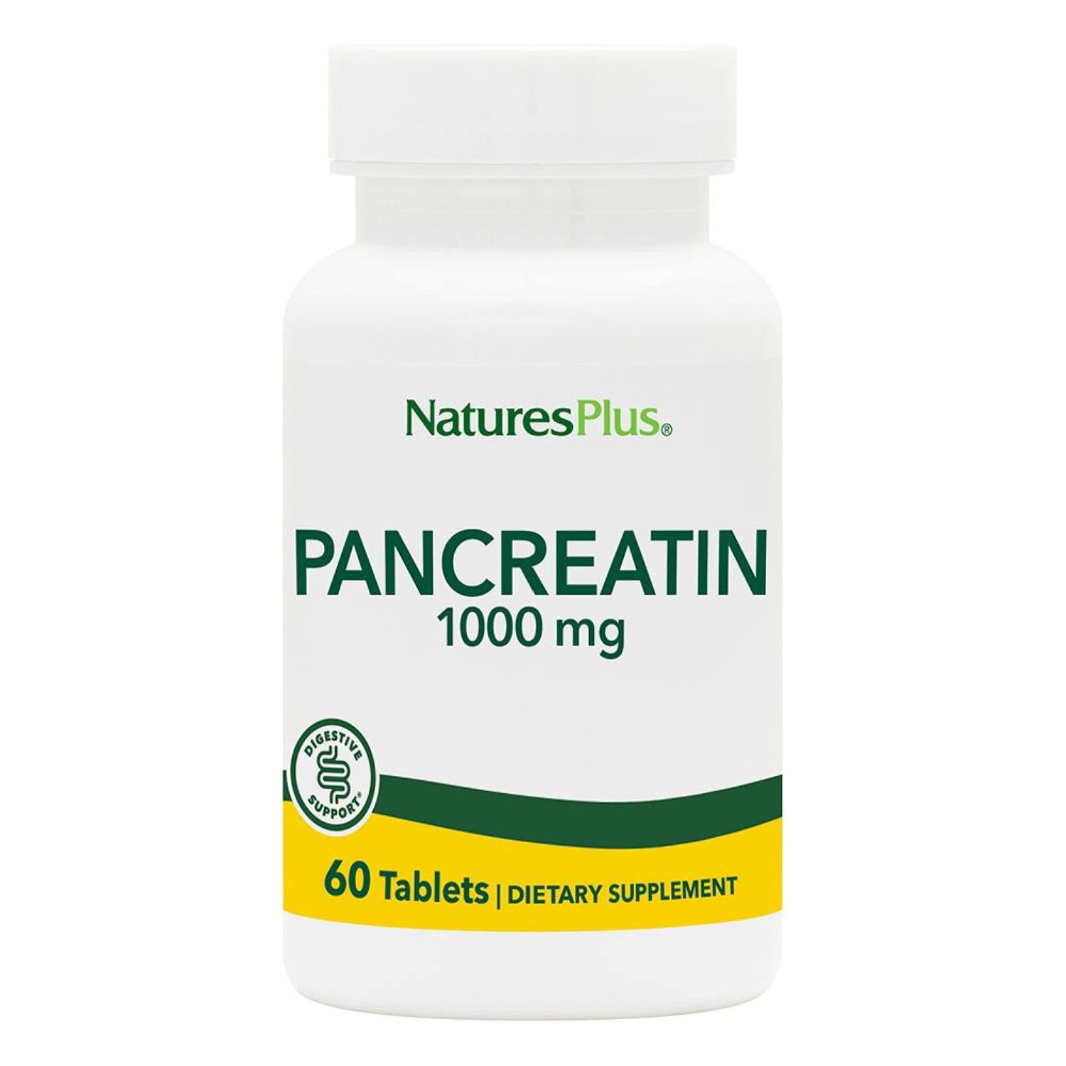 Natures Plus Pancreatin - 1000 mg, 60 Tablets - Natural Digestive Enzyme Supplement for Gastrointestinal Support - Contains Amylase, Protease &amp; Lipase - Gluten-Free - 60 Servings