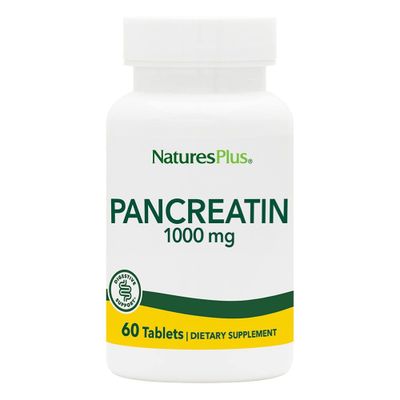 Natures Plus Pancreatin - 1000 mg, 60 Tablets - Natural Digestive Enzyme Supplement for Gastrointestinal Support - Contains Amylase, Protease &amp; Lipase - Gluten-Free - 60 Servings