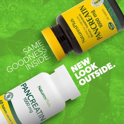 Natures Plus Pancreatin - 1000 mg, 60 Tablets - Natural Digestive Enzyme Supplement for Gastrointestinal Support - Contains Amylase, Protease & Lipase - Gluten-Free - 60 Servings