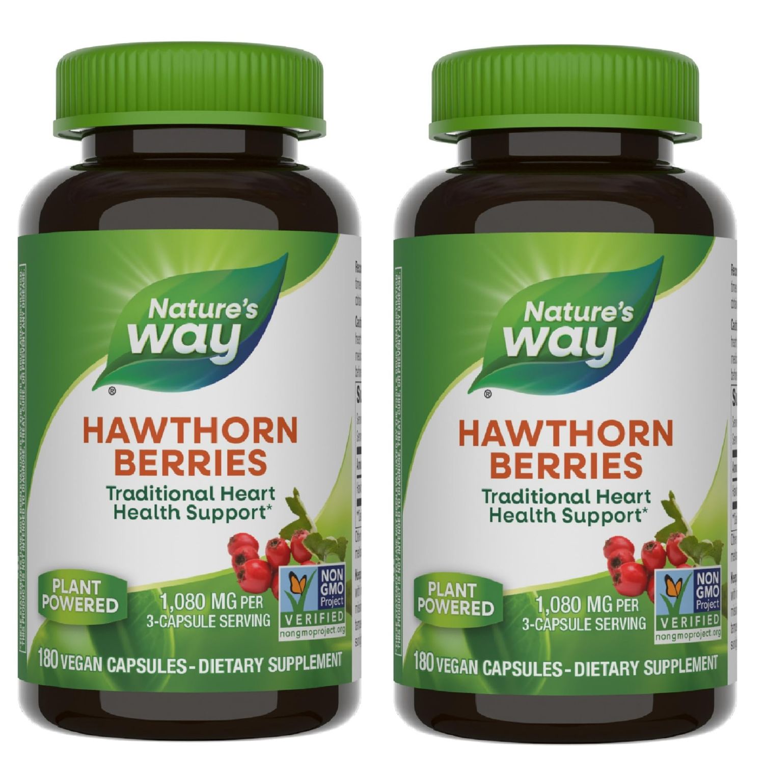 Nature&#39;s Way Hawthorn Berries - Traditional Support for Heart Health* - Non-GMO Project Verified - Herbal Supplement - Gluten Free - 180 Vegan Capsules (2 Pack)