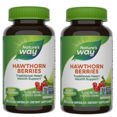 Nature&#39;s Way Hawthorn Berries - Traditional Support for Heart Health* - Non-GMO Project Verified - Herbal Supplement - Gluten Free - 180 Vegan Capsules (2 Pack)