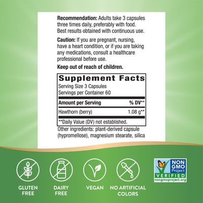Nature's Way Hawthorn Berries - Traditional Support for Heart Health* - Non-GMO Project Verified - Herbal Supplement - Gluten Free - 180 Vegan Capsules (2 Pack)