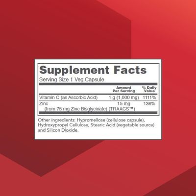 Protocol C-1000 + Zinc-15 - Vitamin C &amp; Zinc Bisglycinate - Immune Support Supplement* - Antioxidants Supplement* - with Ascorbic Acid - 120 Veg Capsules