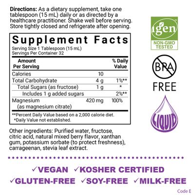Bluebonnet Nutrition Magnesium Citrate 420 mg - Calm Mind & Body* - Supports Heart, Muscle & Sleep* - Non-GMO, Vegan, Kosher, Gluten-Free, Soy-Free, Milk-Free - 16 FL OZ, Mixed Berry Flavor