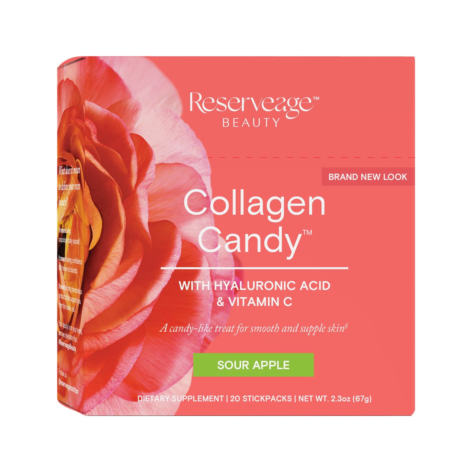 Reserveage Beauty, Collagen Candy, Collagen Supplement for Skin Care and Hair Growth, Collagen Booster for Nail Care, Supports Elastin Production, Paleo and Keto, Sour Apple, 2.3 Ounces (20 Servings)