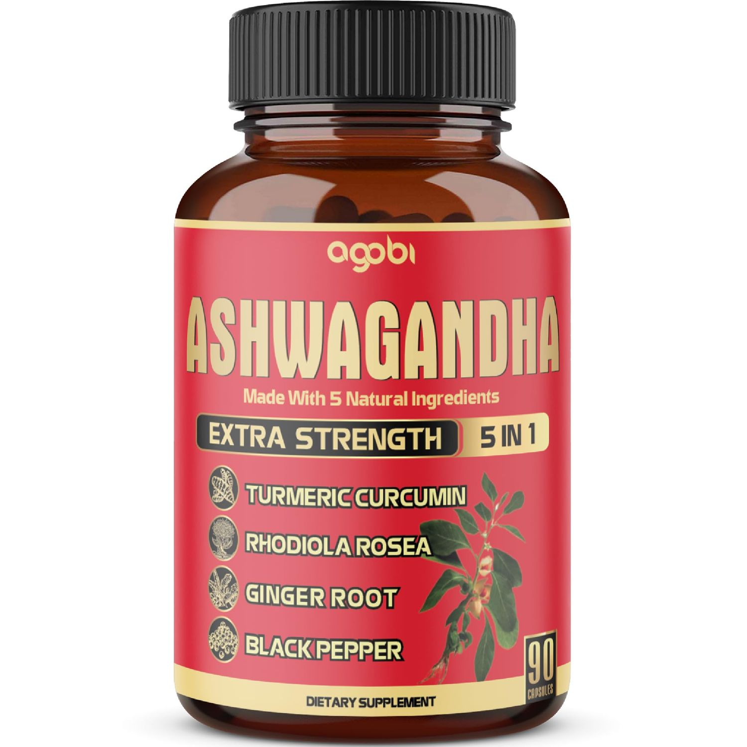 90 Capsules - Ashwagandha Supplement Capsules - Ginger Root, Turmeric, Rhodiola Rosea &amp; Black Pepper