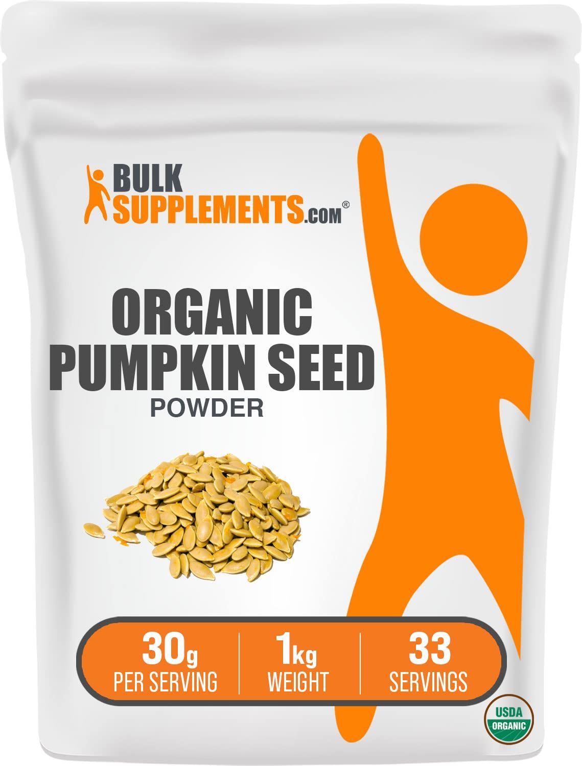 BulkSupplements.com Organic Pumpkin Seed Powder - Pumpkin Supplement, from Organic Pumpkin Seeds, Pumpkin Powder - Vegan &amp; Gluten Free, 30g per Serving, 1kg (2.2 lbs) (Pack of 1)