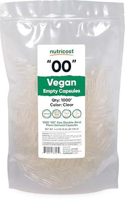 Nutricost Empty Capsules Size 00 Vegan - 1,000 Clear Empty Plant-Based Capsules - Kosher Certified, Halal Certified, Non-GMO, Soy Free, Gluten Free, Vegetarian