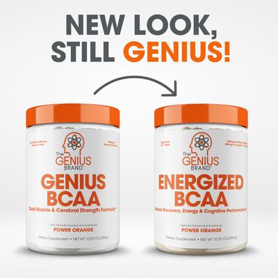 Genius BCAA Energy Powder, Orange - Nootropic Amino Acids &amp; Muscle Recovery - Natural Vegan BCAAs Workout Supplement for Women &amp; Men (Pre, Intra &amp; Post Workout) - No Artificial Sweeteners