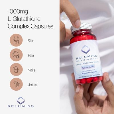 Relumins L Glutathione Supplement Complex - Reduced Glutathione 1000mg Complex with Alpha Lipoic Acid &amp; Rose HIPS Glutathione Capsules for Nourished, Smoother &amp; Brighter Skin, 60 Capsules
