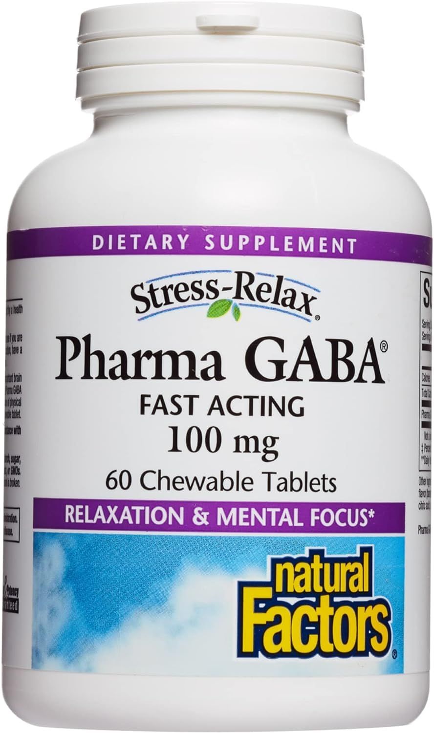 Stress-Relax Chewable Pharma GABA 100 mg by Natural Factors, Non-Drowsy Stress Support for Relaxation and Mental Focus, Tropical Fruit Flavor, 60 Tablets