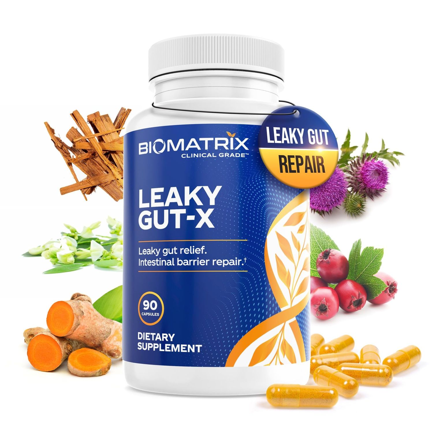 BioMatrix Leaky Gut Repair Supplement, IBS Relief, L-Glutamine, Quercetin, Cat&#39;s Claw, MSM, Hawthorn Leaf, Digestive Support for Men and Women, 1-Month Supply | 90 Veggie Caps