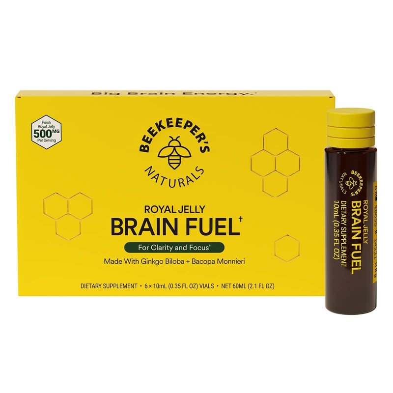 BEEKEEPER'S NATURALS B.LXR Brain Fuel - Memory, Focus and Clarity Liquid Formula, Supports Productivity Royal Jelly, Ginkgo Biloba, Bacopa Monnieri Keto Friendly, Gluten &amp; Caffeine-Free, (6 ct)
