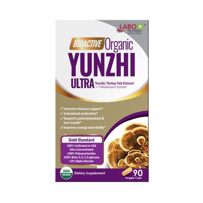 LABO Nutrition Bioactive Organic Yunzhi/Turkey Tail Ultra, USDA Organic, 8 Medicinal Mushroom Supplement, Cordyceps, Maitake, Reishi, Agaricus blazei Murill, Shiitake, for Immunity, No Fillers, Vegan