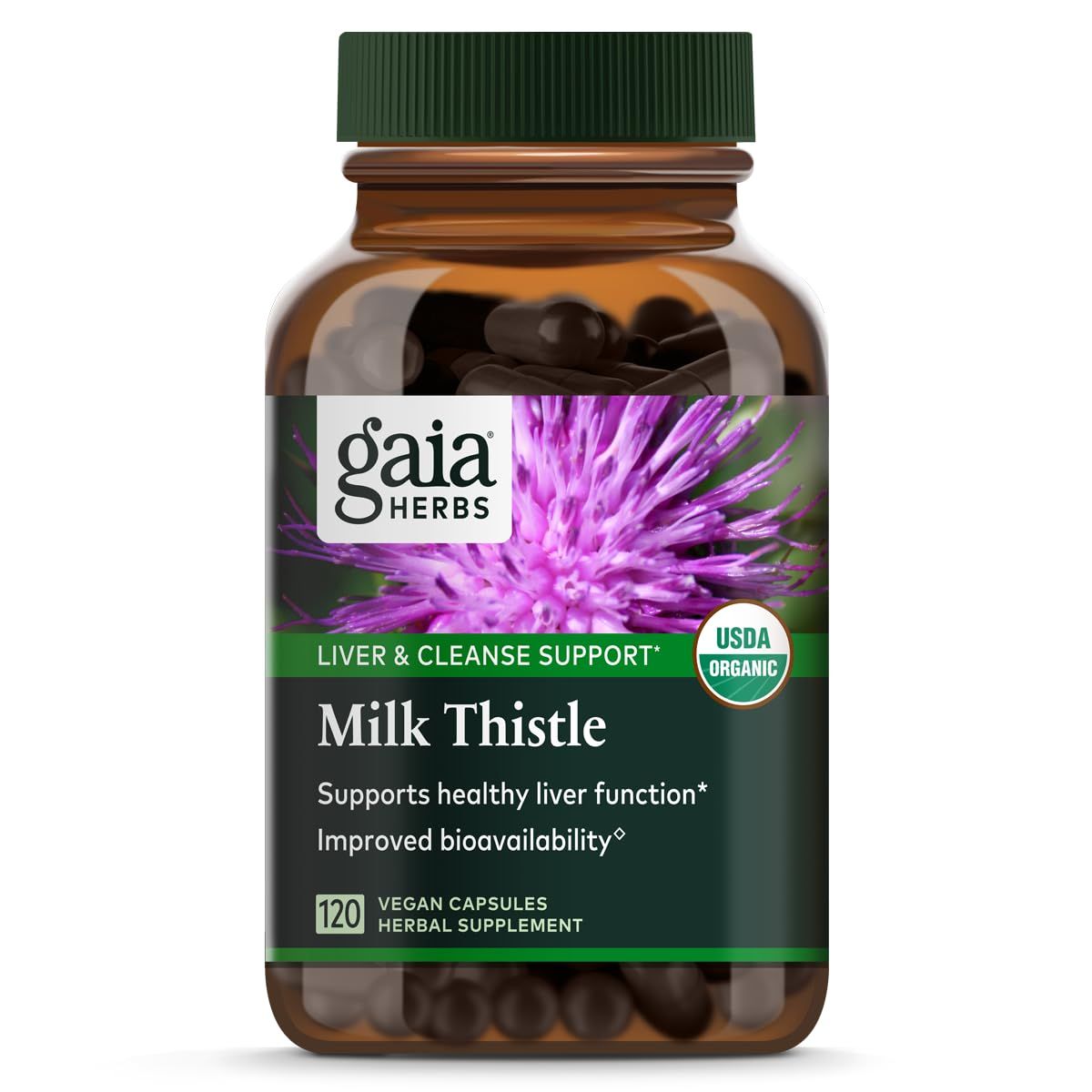 Gaia Herbs Milk Thistle - Liver Supplement &amp; Cleanse Support for Maintaining Healthy Liver Function* - 120 Vegan Capsules (40-Day Supply)