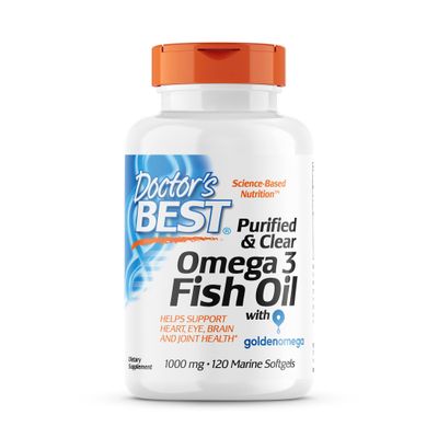Doctor&#39;s Best Purified &amp; Clear Omega 3Fish Oil, No Reflux, Supports Heart, Eyes, Brain &amp; Joint Health, 120 Count (Pack of 1)