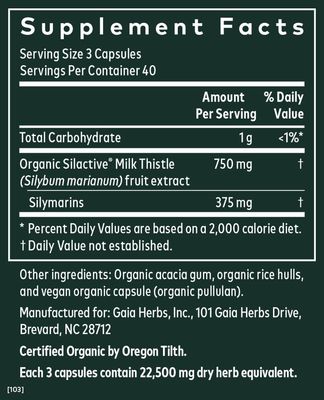 Gaia Herbs Milk Thistle - Liver Supplement &amp; Cleanse Support for Maintaining Healthy Liver Function* - 120 Vegan Capsules (40-Day Supply)