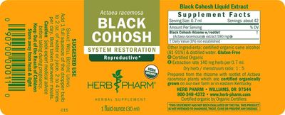 Herb Pharm Certified Organic Black Cohosh Liquid Extract for Female Reproductive System Support - 1 Ounce (DBLKCO01)