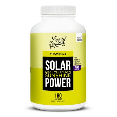 LIVELY VITAMIN CO. Solar Power Vitamin D3 5000 iu - Patented Vitamin K - MK7 - Immune Balance - Brain Function - Mood - Heart - Stress - 180 Count