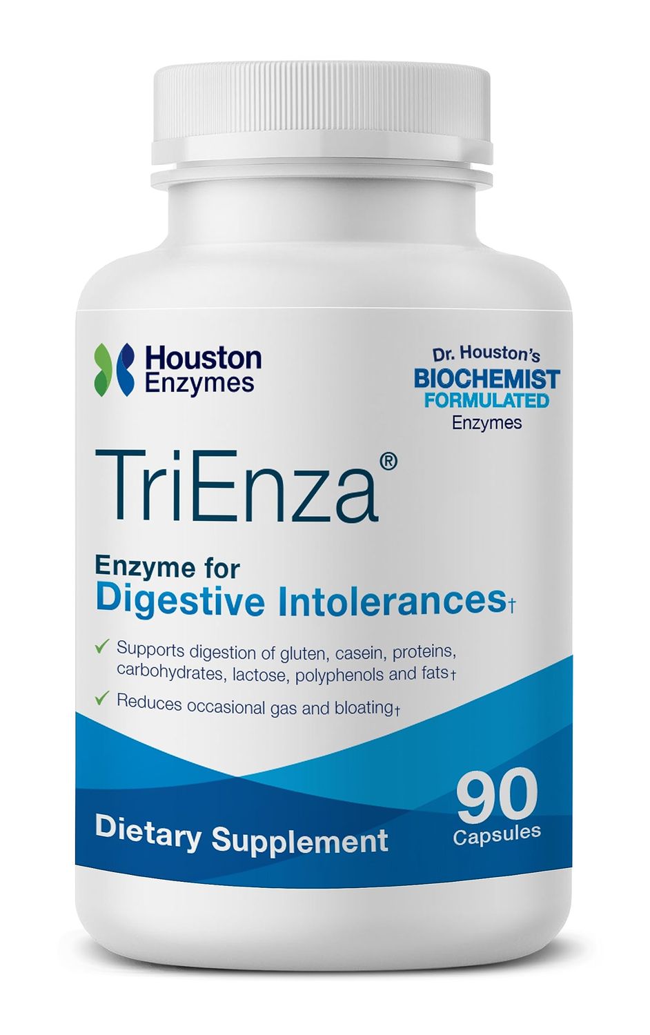 Houston Enzymes TriEnza - Digestive Enzyme Supplement for Gluten, Casein, Soy, Proteins, Carbohydrates, Fats &amp; Polyphenols - Digestive Enzymes for Women &amp; Men (90 Capsules)