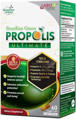 LABO Nutrition Brazilian Green Propolis Ultimate - Contains &gt;7% or 28mg/Serving Artepillin C &amp; &gt;5% Flavonoids, for Immune &amp; Brain Support, Natural, High Concentrate &amp; Premium, 60 Veg Capsulesx3