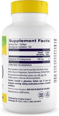 Healthy Origins CoQ10 (Kaneka Q10) 100mg Softgels - Heart Health &amp; Energy Supplement - Gluten Free - Non-GMO - 150 Softgels