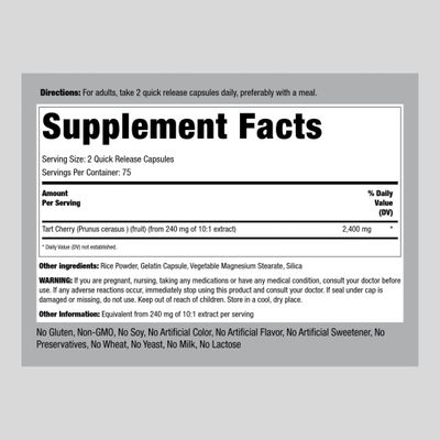 Piping Rock Tart Cherry Extract Capsules 2400mg | 150 Pills | Premium Super Fruit | Non-GMO, Gluten Free Supplement
