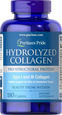 Puritan&#39;s Pride Hydrolyzed Collagen Pro-Structural Protein for Men and Women 1000mg, Dietary Supplement for Skin, Bones and Joints, 180 Caplets
