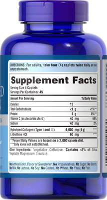 Puritan's Pride Hydrolyzed Collagen Pro-Structural Protein for Men and Women 1000mg, Dietary Supplement for Skin, Bones and Joints, 180 Caplets