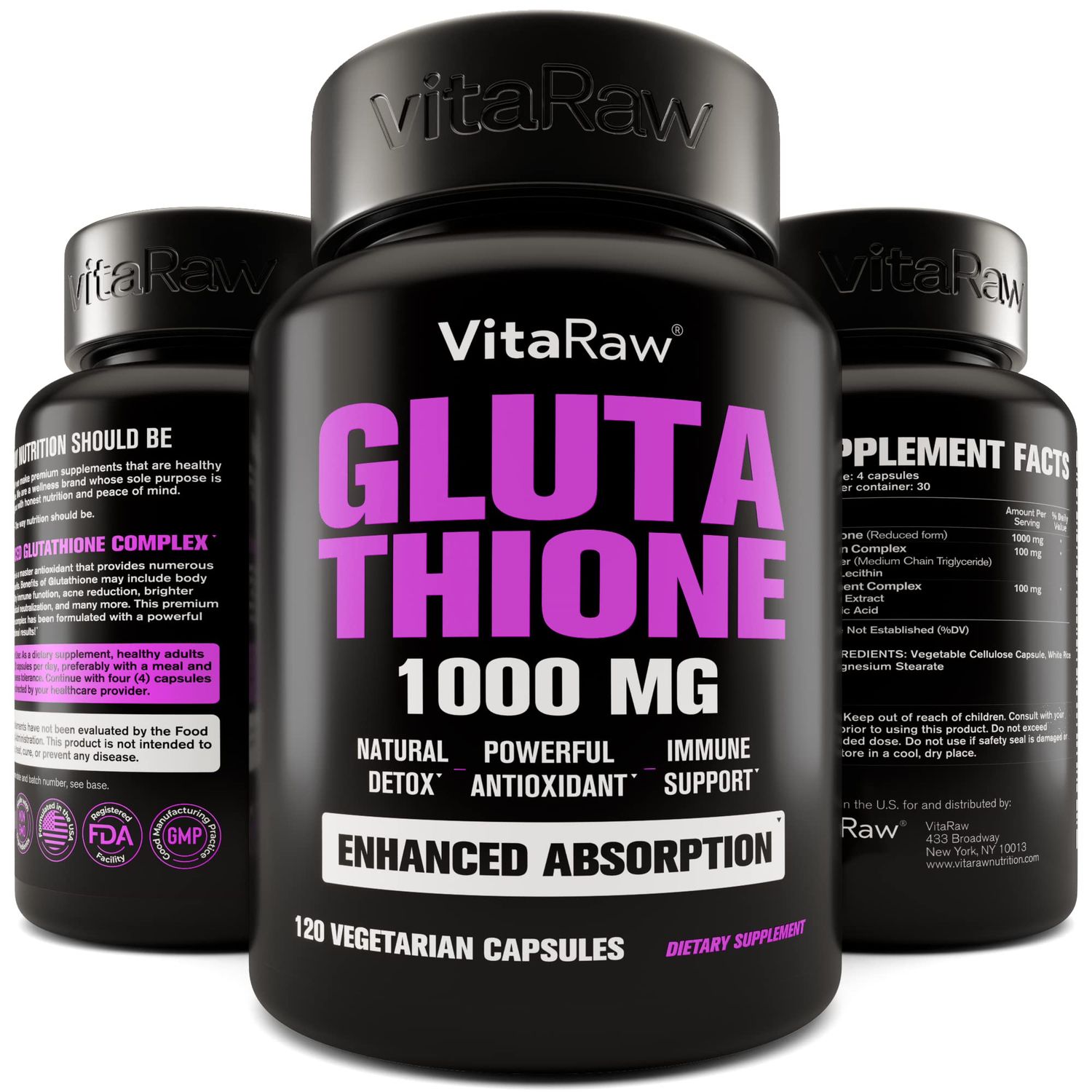 1000mg Glutathione for Immune Support - 100mg Absorption Complex - Reduced Liposomal Glutathione Supplement with Alpha Lipoic Acid - Brain Booster, Glowing Skin, Liver Support, 120 Vegetarian Capsules