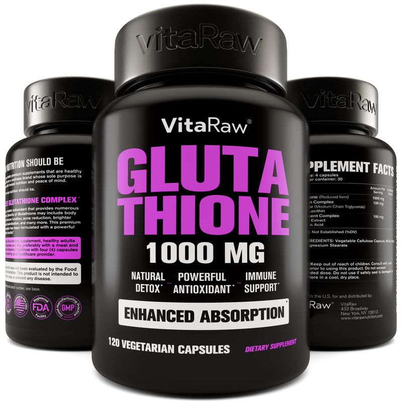 1000mg Glutathione for Immune Support - 100mg Absorption Complex - Reduced Liposomal Glutathione Supplement with Alpha Lipoic Acid - Brain Booster, Glowing Skin, Liver Support, 120 Vegetarian Capsules