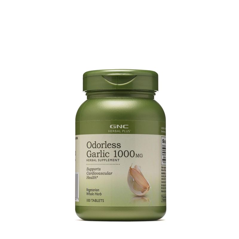 GNC Herbal Plus Odorless Garlic 1000mg Supplement, Vegetarian, Supports Cardiovascular Health, 100 Servings
