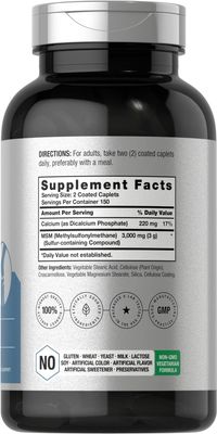 Horbach MSM Supplement | 3000mg | 300 Coated Caplets | Methylsulfonylmethane with Calcium | Vegetarian, Non-GMO, Gluten Free