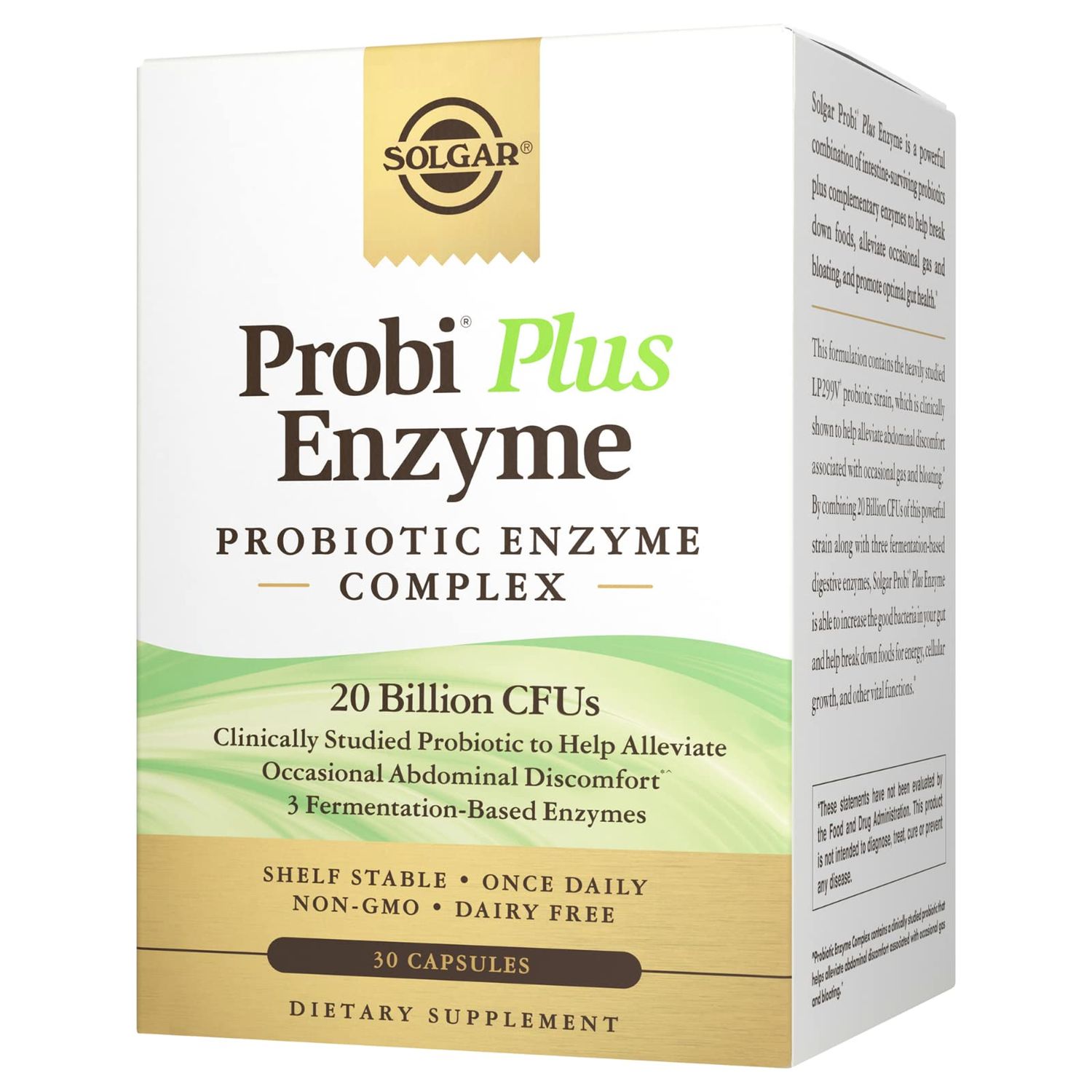 Solgar Probi Plus Enzyme Complex, 30 Capsules - 20 Billion CFU Probiotic Plus Enzymes - Once Daily - Clinically-Studied to Alleviate Occasional Gas &amp; Bloating - Non-GMO &amp; Dairy Free, 30 Servings