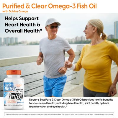 Doctor's Best Purified &amp; Clear Omega 3Fish Oil, No Reflux, Supports Heart, Eyes, Brain &amp; Joint Health, 120 Count (Pack of 1)